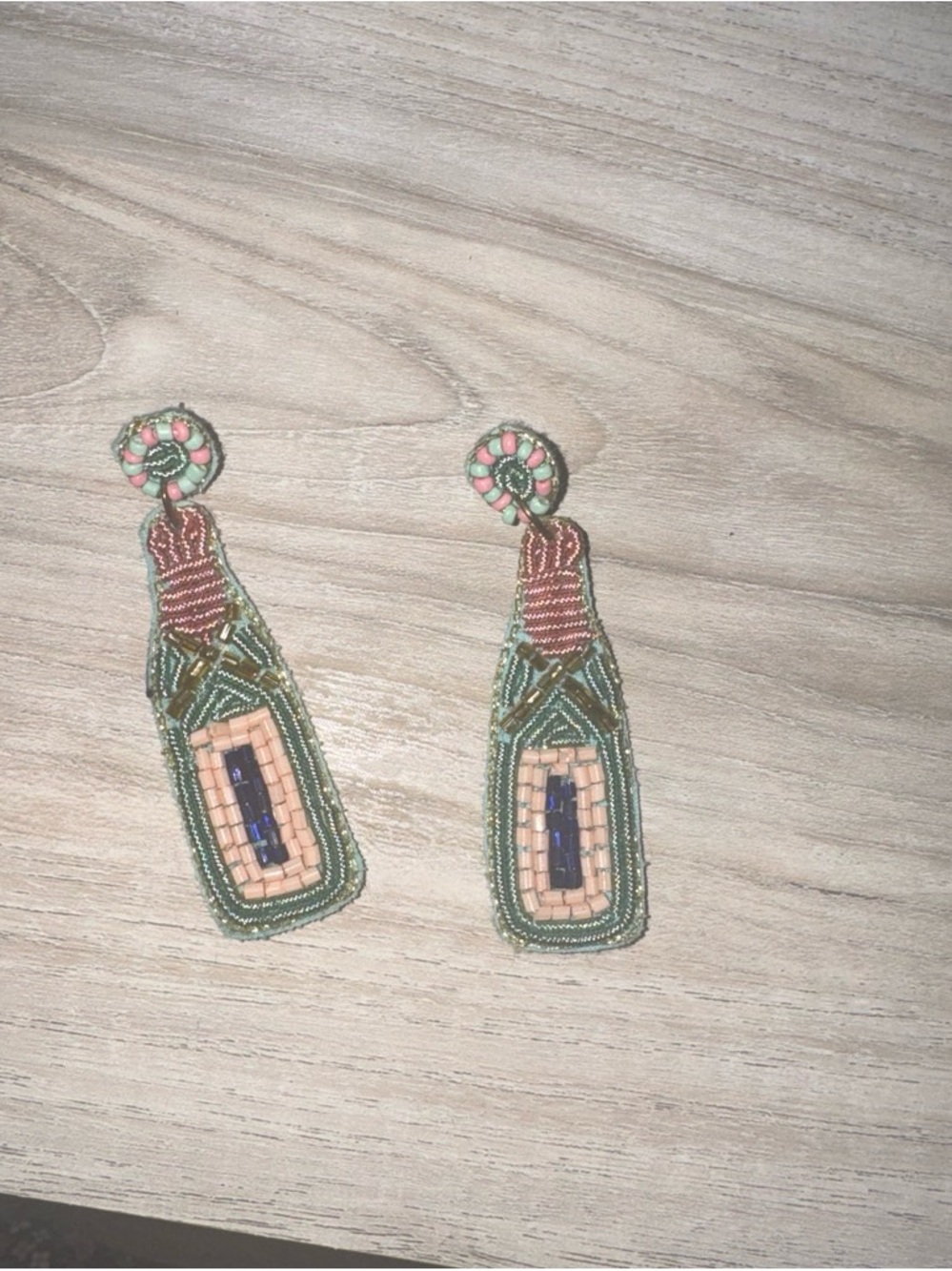 Beaded Drop Earrings in Sage Green and Peach